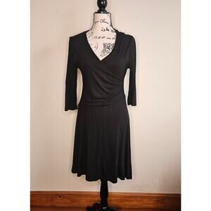 Garnet Hill Brianna Surplice Knit Dress, Black, Sz S
